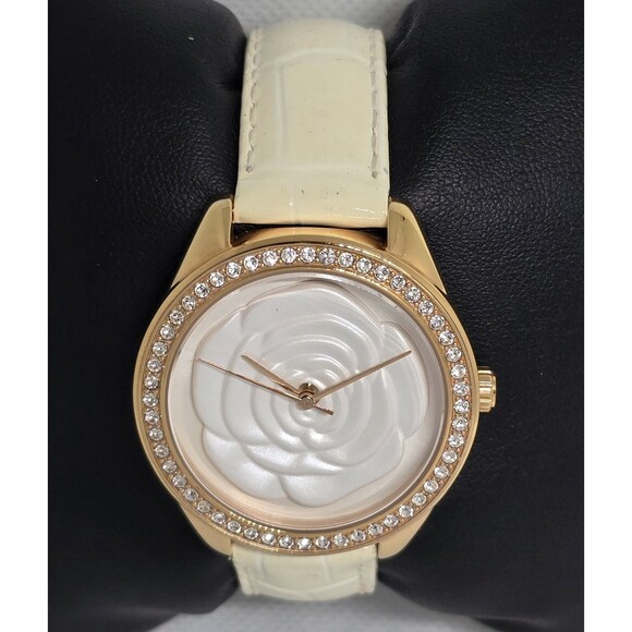 Women\'s Guess White 3D Rose Dial Rose Gold Tone White Leather Watch 13 main image 8